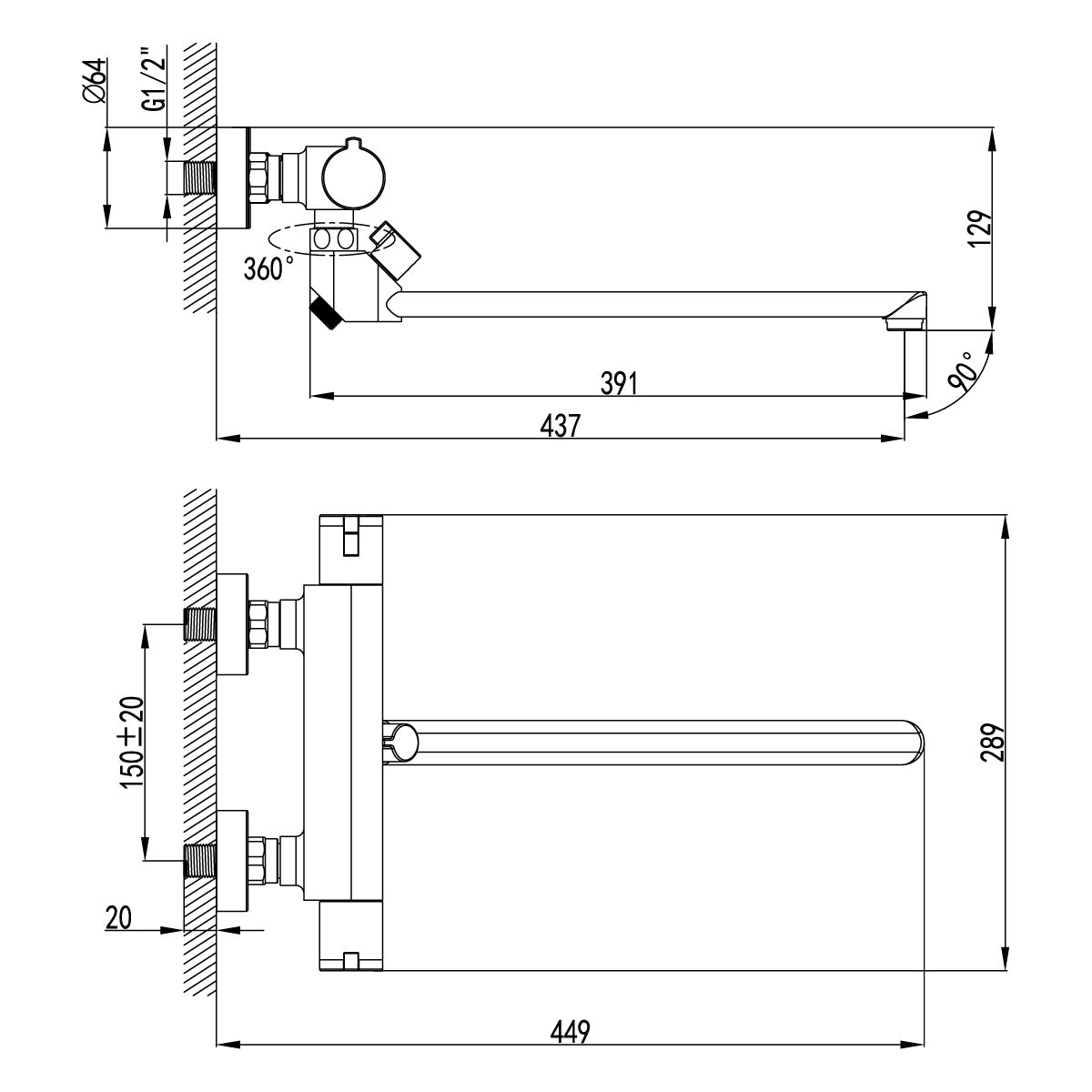 Baterie cada termostatata, set dus Lemark Yeti, crom - LM7834C-EU