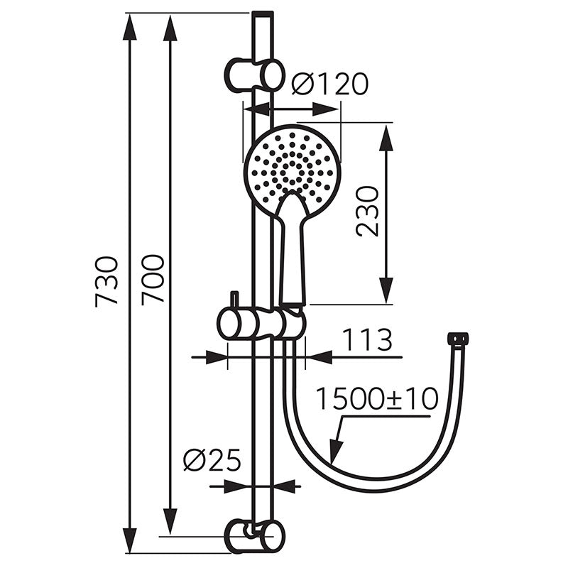Set dus Ferro Phila, cu bara 70 cm, suport culisant si furtun, negru mat - N375BL-B
