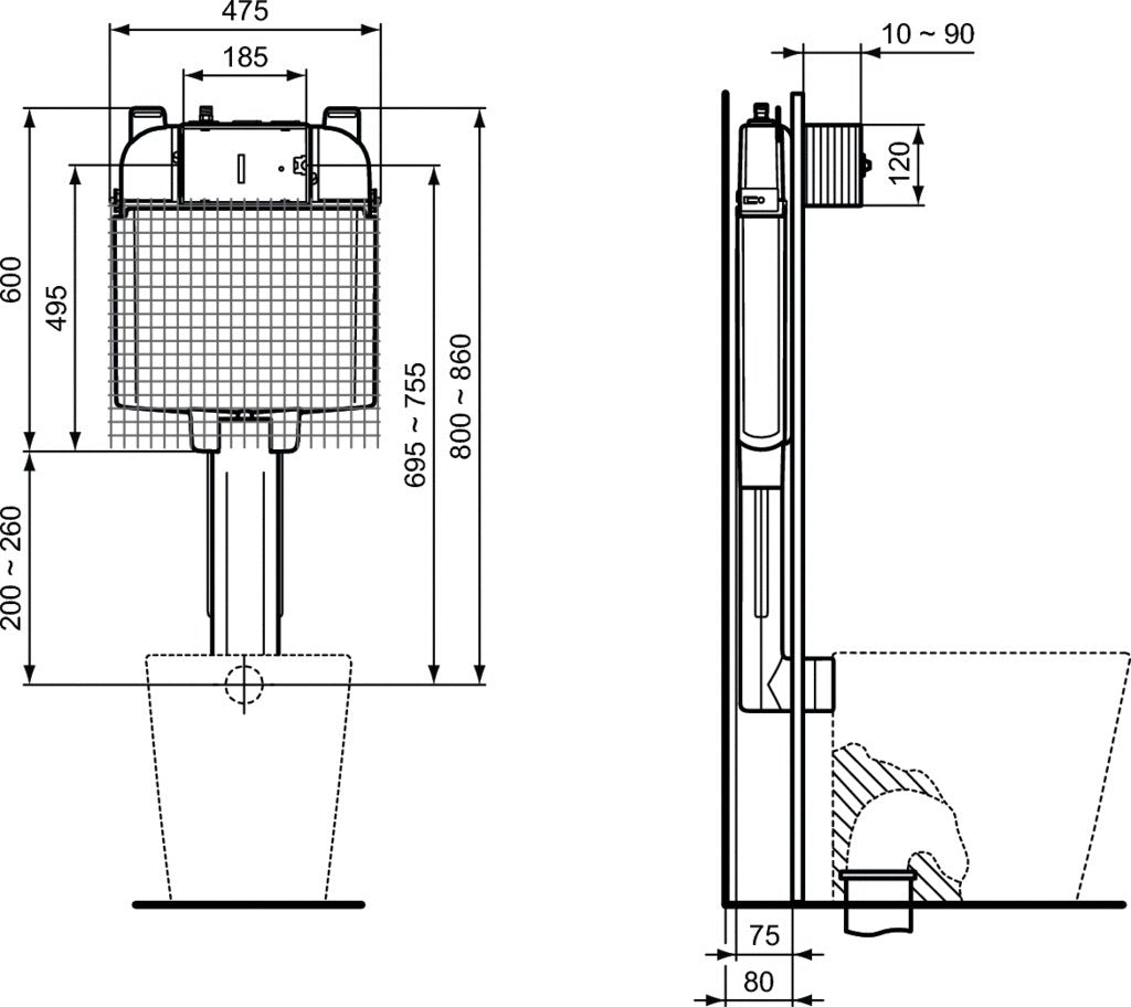 Rezervor incastrat Ideal Standard ProSys 80 mm, 3-6 L, actionare mecanica - R014767