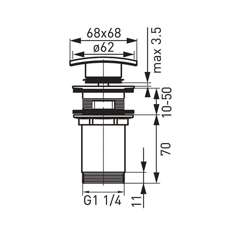 Ventil click clack Ferro Quadro, cu preaplin, cu dop patrat, crom - S284
