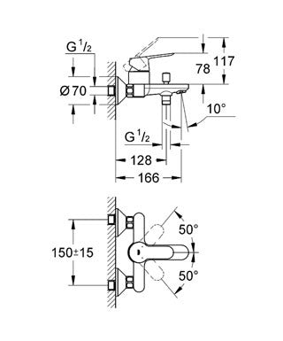 Coloana dus Grohe New Tempesta 250 plus baterie cada BauEdge (26675001 , 23334000)