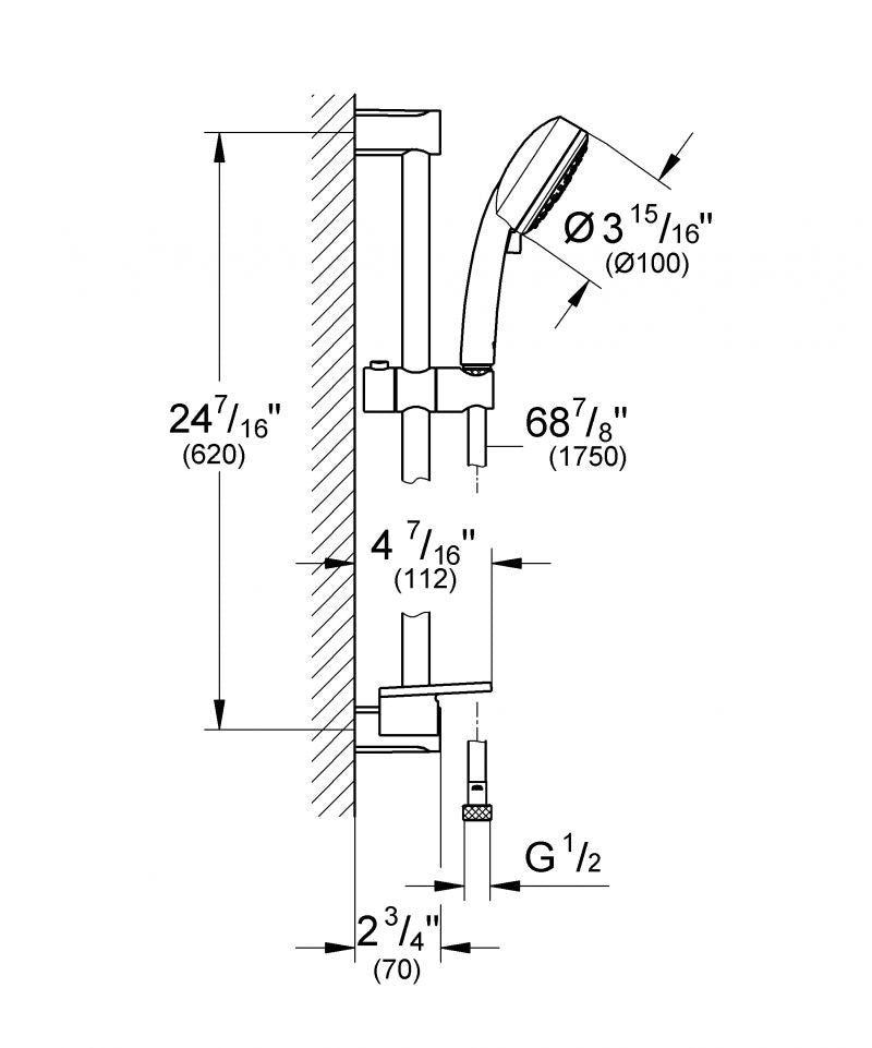 Set de dus Grohe Tempesta Cosmopolitan 100, suport 600 mm, para dus, 3 functii, furtun 1.75 m, anti-calcar, crom- 27576002