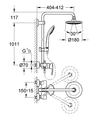 Sistem dus Grohe Euphoria cu baterie si brat dus-27474000