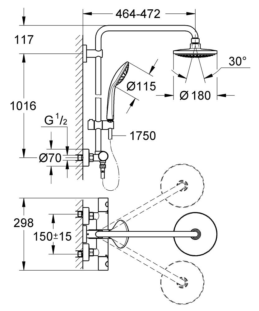 Coloana dus termostat Grohe Euphoria 180,crom lucios, palarie inclusa - 27296001