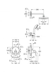 Sistem dus Grohe Get, montaj incastrat, palarie 21cm, corp incastrat inclus, crom-25220001