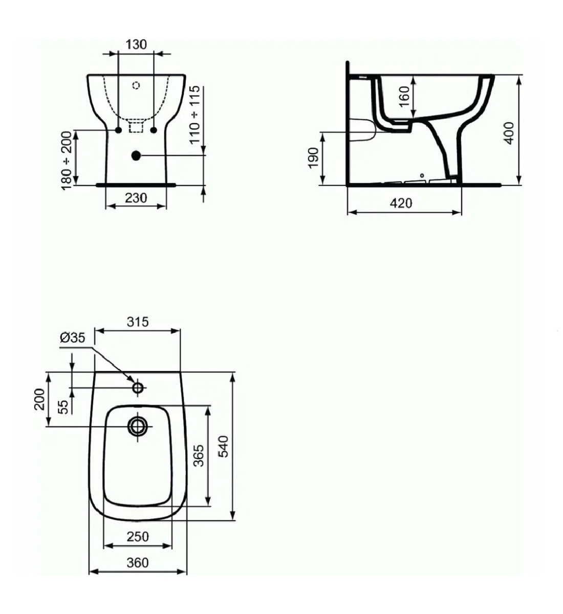 Bideu pe pardoseala BTW Ideal Standard Esedra, alb - T281301