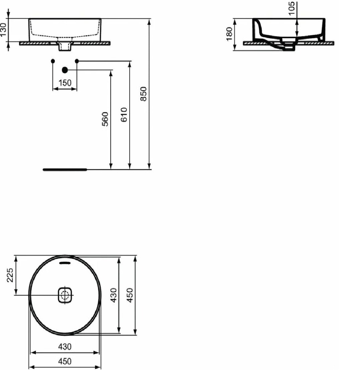 Lavoar tip bol Ideal Standard Strada II, 38x38cm, montare pe blat, alb - T292901