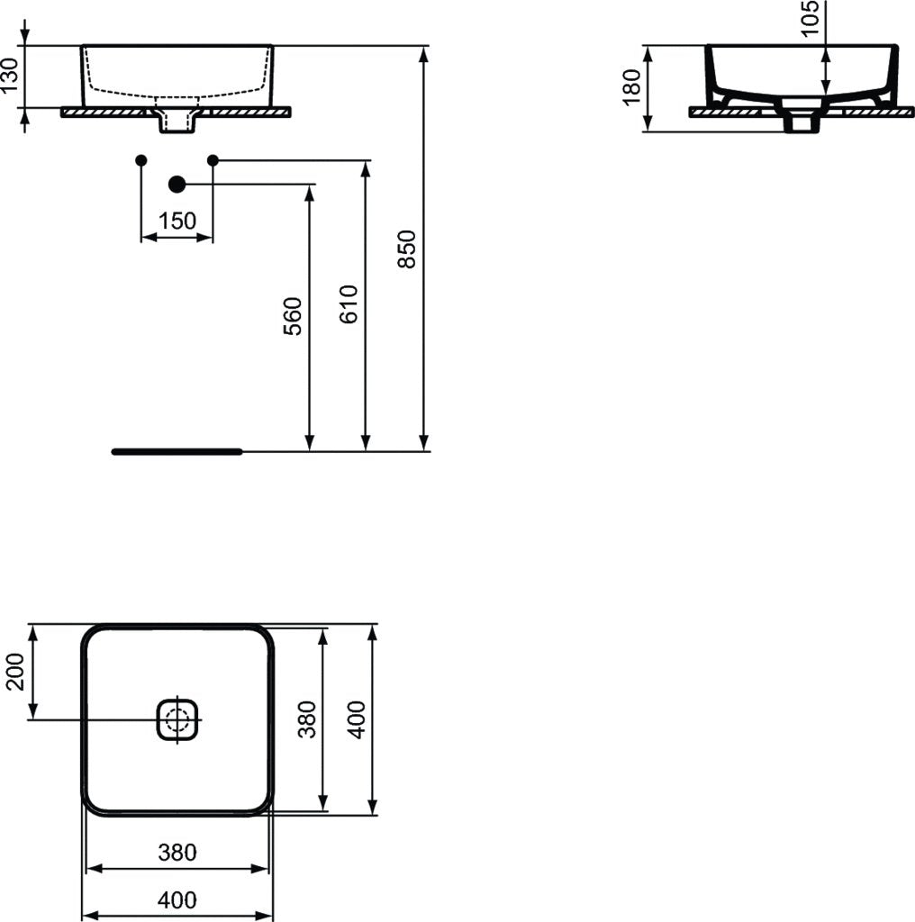 Lavoar tip bol Ideal Standard Strada II, 40x40 cm, fara preaplin, montare pe blat, alb - T296201