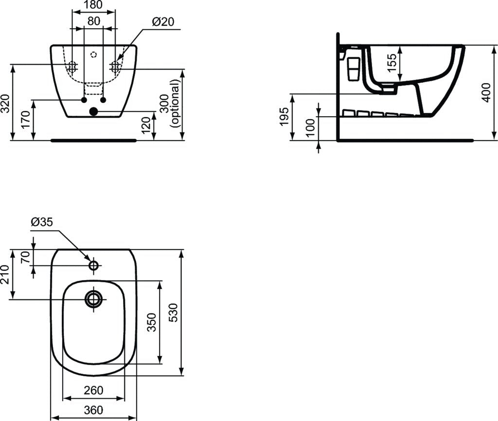 Bideu suspendat Ideal Standard Tesi Silk, alb mat - T3552V1