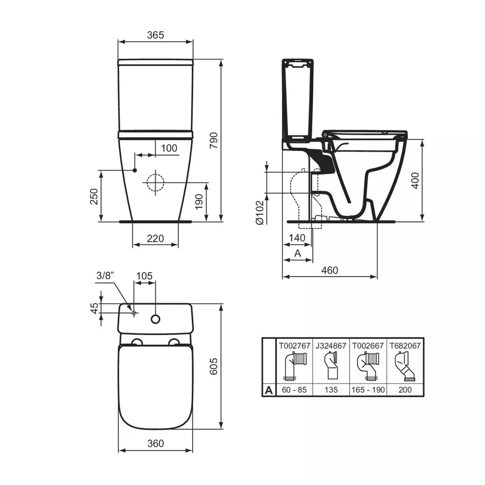 Vas WC pe pardoseala Ideal Standard I.life S, Compact rimless, alb - T459601
