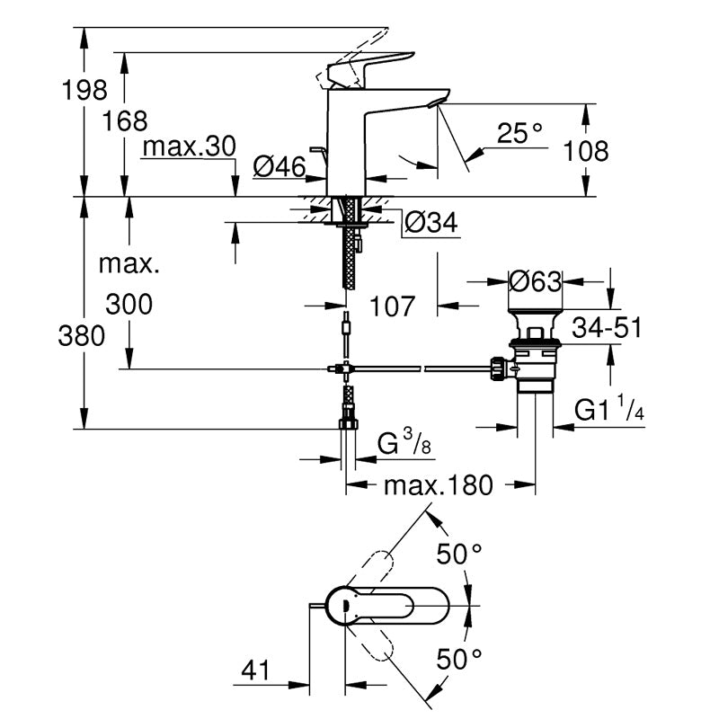 Pachet: Coloana dus Grohe New Tempesta 210-27922001, Baterie lavoar M Grohe Bauegde-23758000, Agăţătoare Grohe BauCosmopolitan-40461001
