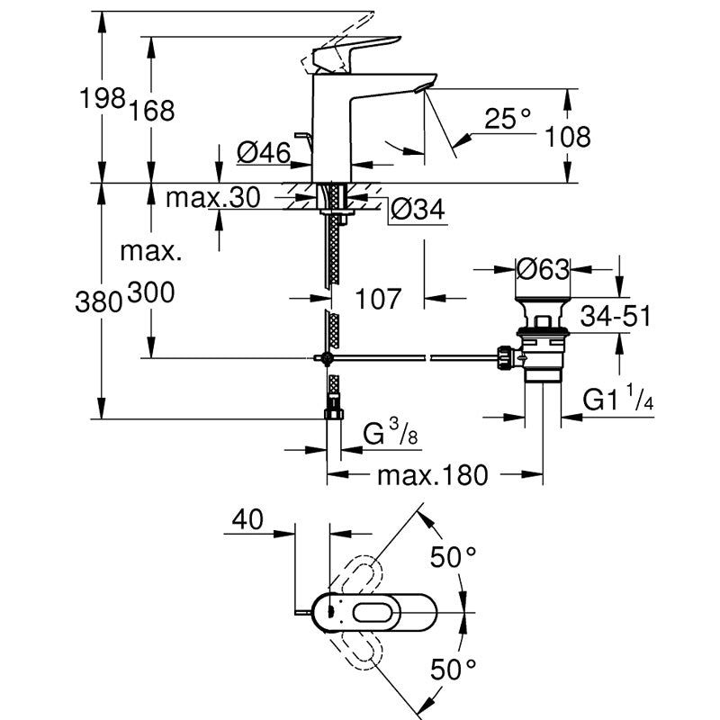 Pachet: Coloana dus Grohe Euphoria 260-,Baterie lavoar Grohe Bauloop M-23762000, Agăţătoare Grohe BauCosmopolitan-40461001