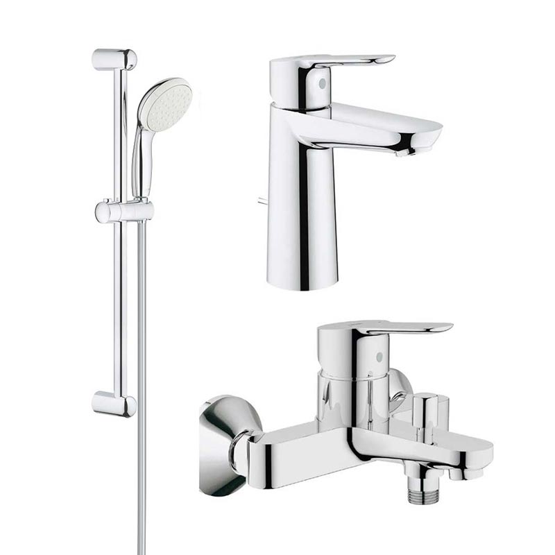 Pachet complet baterii baie inaltime medie Grohe Bau Edge ( 23758000,23334000,27853003)