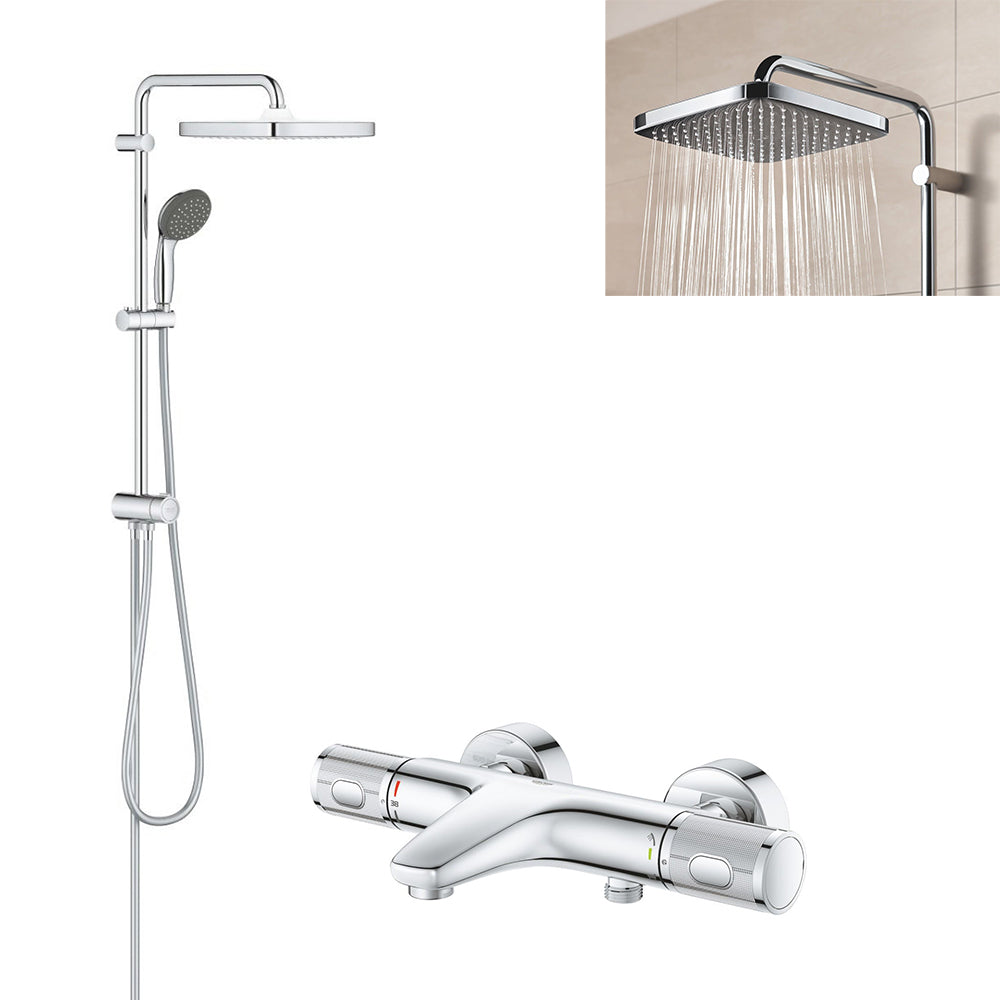 Pachet: Coloana dus Grohe  250,palarie patrata, baterie cada/dus Grohtherm 1000 Performance  (26694001, 34830000  )