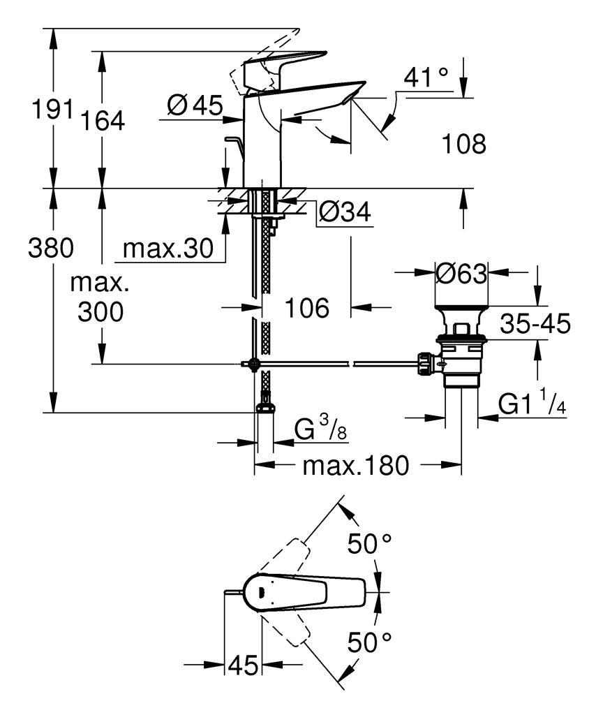Baterie lavoar Grohe StartEdge, marimea M,furtunuri flexibile, crom-24200001