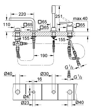 Baterie cadă monocomandă cu 4 găuri Grohe Linear-19577000