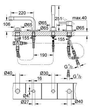 Baterie cadă monocomandă cu 4 găuri Grohe Essence-19578000