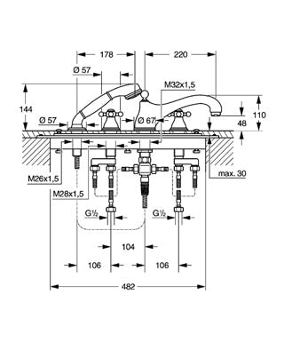 Baterie cada cu montaj pe cada cu 4 elemente Grohe Sinfonia-25032IG0