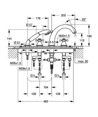 Baterie cadă cu 4 găuri 1/2" Grohe Sinfonia-25033IG0