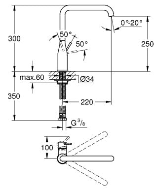 Baterie spălător cu monocomandă Essence New 1/2"-30269000