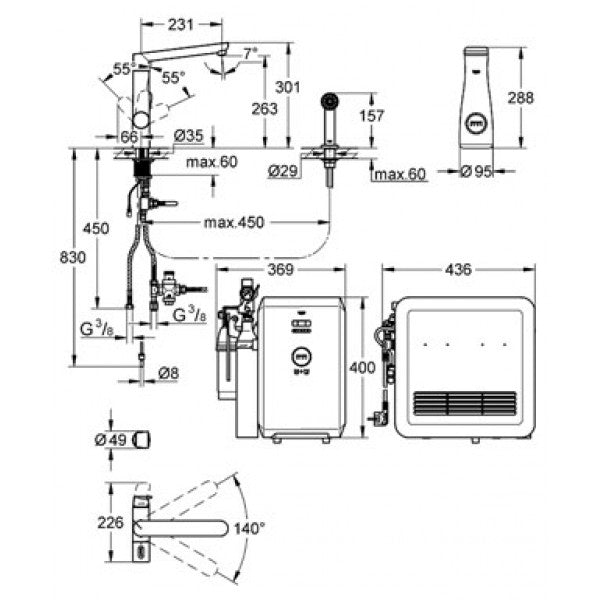 Baterie bucatarie cu filtru de apa Grohe Blue k7 cu dus cod-31355001