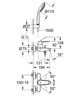 Baterie cada cu dus Eurodisc Cosmopolitan Grohe-33395002