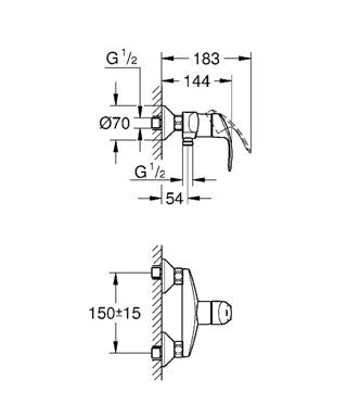 Coloana dus Grohe New Tempesta 210+baterie cabina dus Eurosmart ( 26381001,33555002)