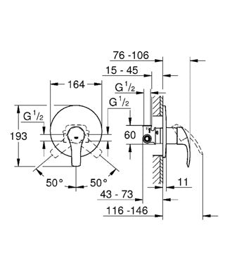 Baterie dus monocomanda, o singura iesire, Grohe Eurosmart New-33556002