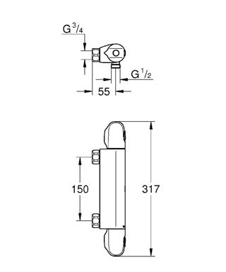 Baterie de duș cu termostat 1/2" Grohterm 1000 New-34146003