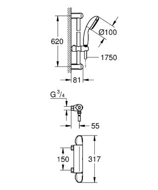 Baterie de duș cu termostat 1/2" Grohtherm 1000 New -34152003