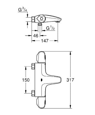 Baterie de cadă cu termostat 1/2" Grohtherm 1000 New - 34156003