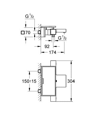 Baterie cada termostatata Grohtherm Cube cu suport-34502000