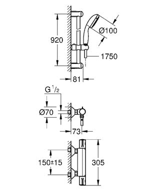 Baterie de duș cu termostat 1/2" cu set de duș Grohtherm 800 -34566000
