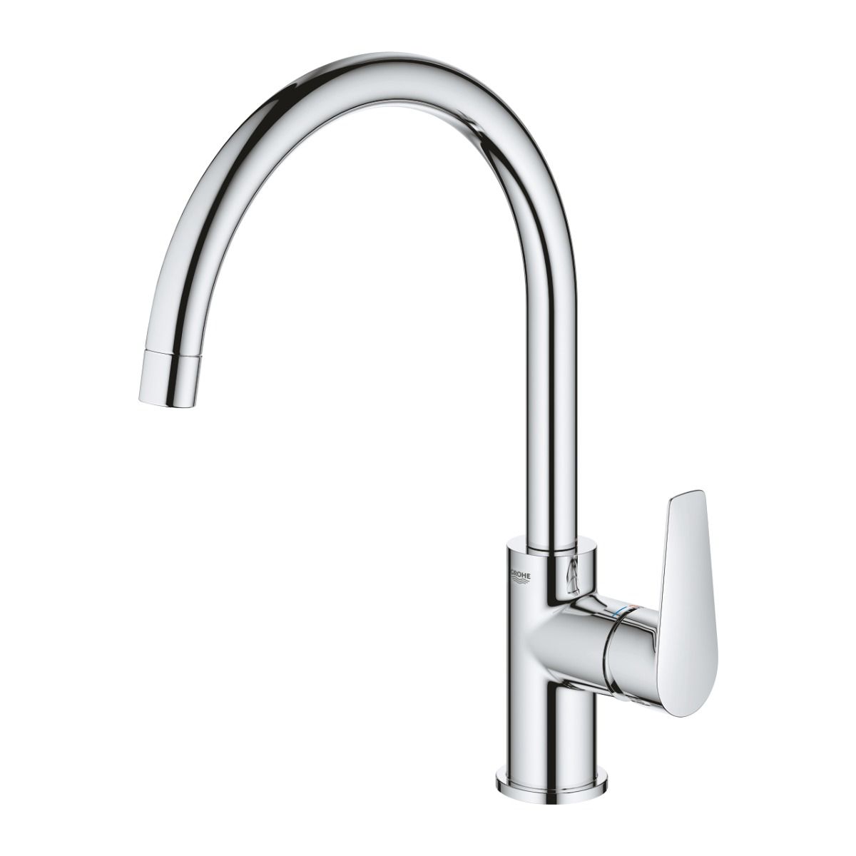 Baterie bucatarie gat lebada Grohe Bau Edge, crom, furtune flexibile-31367000