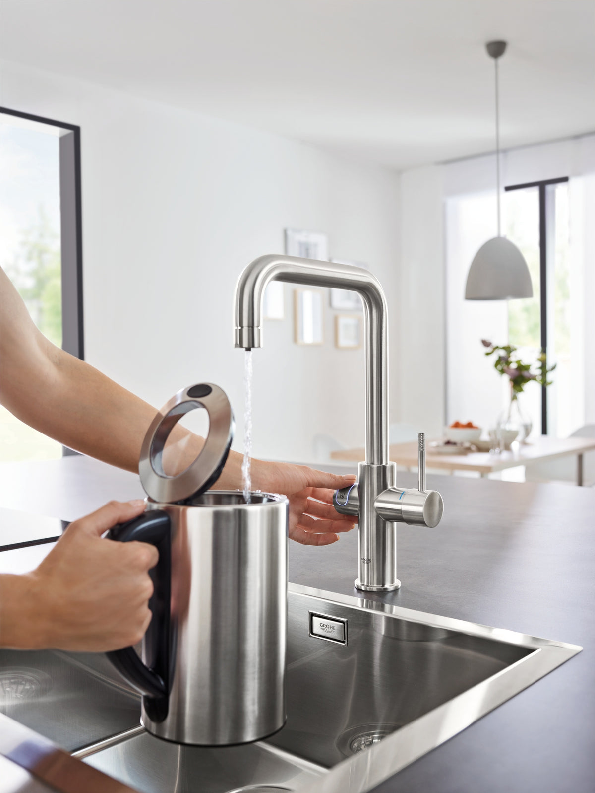 Grohe Blue Home Starter kit pipă tip U supersteel-31456DC0 -baterie bucatarie filtru apa si racitor