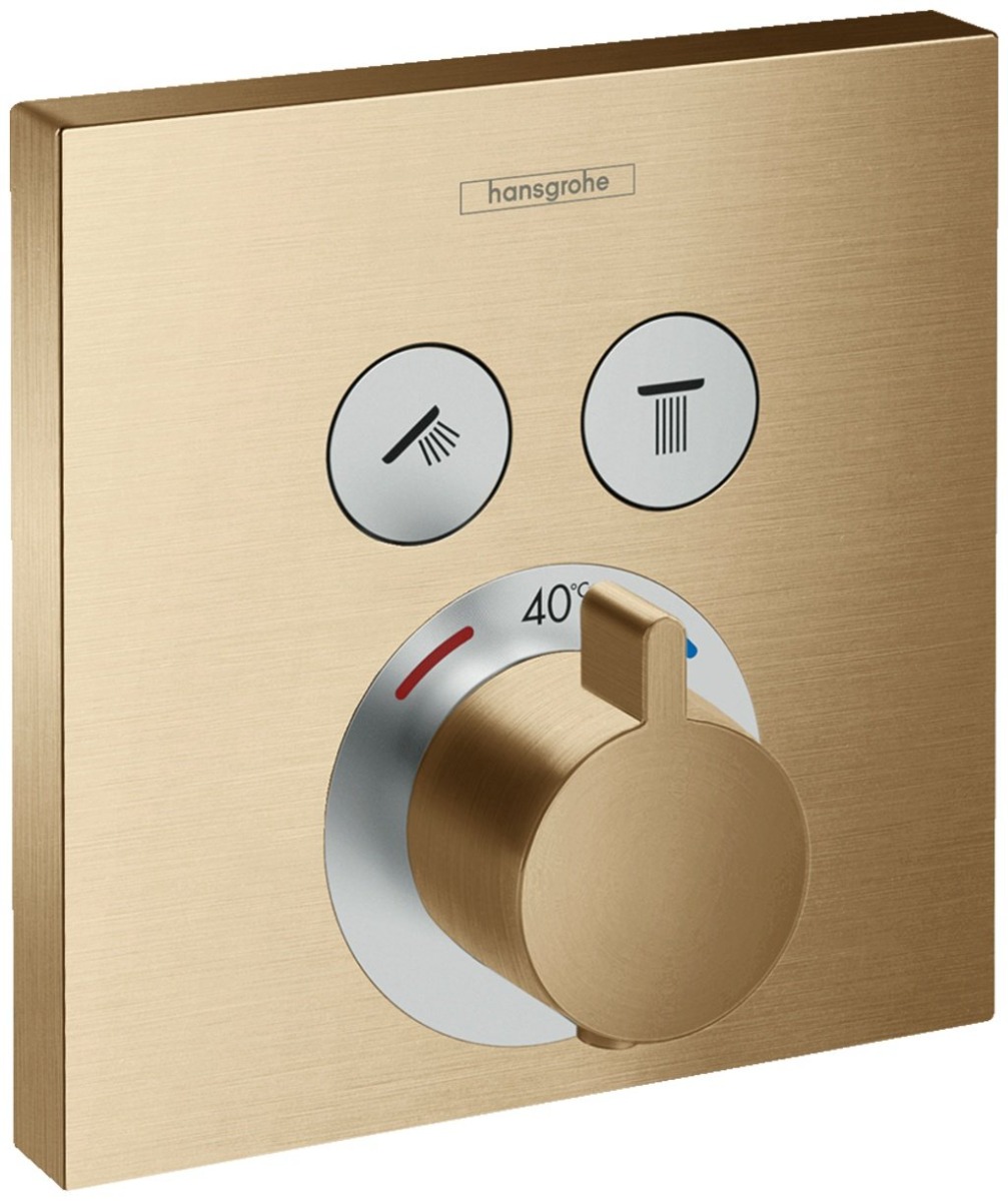 Baterie dus termostatata Hansgrohe Shower Select cu montaj incastrat si 2 iesiri, brushed bronz – 15763140 15763140