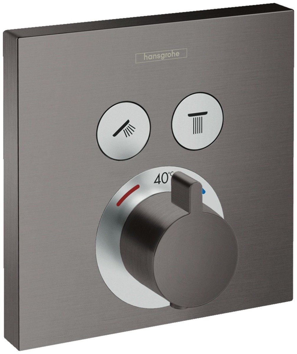 Baterie dus termostatata Hansgrohe Shower Select cu montaj incastrat si 2 iesiri, brushed black chrome – 15763340 15763340