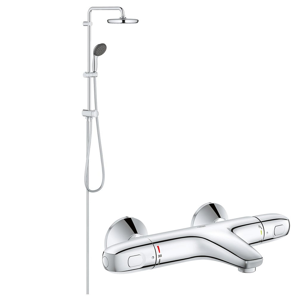 Coloana dus Grohe palarie 210 mm, crom, baterie cada/dus termostat Grohe 1000 (26382001,34155003) (2638200134155003)