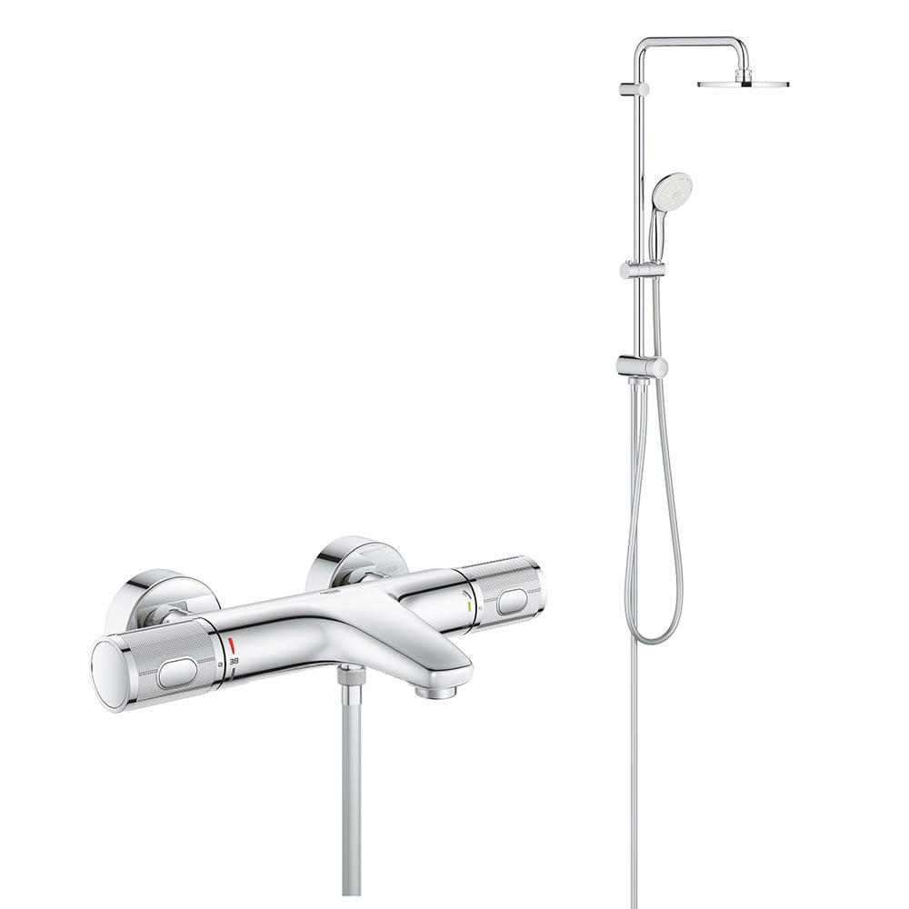Coloana cada/dus cu termostat, Grohe Grohtherm Performance, palarie 200mm, para dus 3 tipuri jet,crom(34779000,27389002) baterii-lux.ro