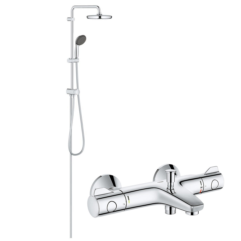 Coloana dus Grohe palarie 210 mm, crom, baterie cada/dus termostat Grohe 800 (26382001,34567000) baterii-lux.ro