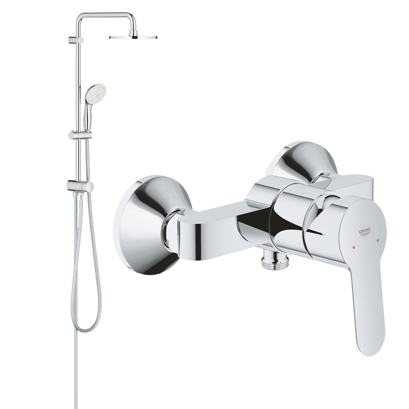 Pachet: Coloana dus Grohe New Tempesta 200,crom,baterie cabina dus BauEdge(27389002,23333000) baterii-lux.ro