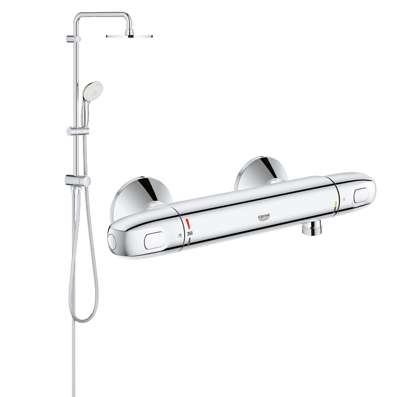 Coloana dus Grohe New Tempesta 200,crom,montare pe perete,baterie cabina dus termostat Grohtherm 1000 New (27389002,34143003) baterii-lux.ro