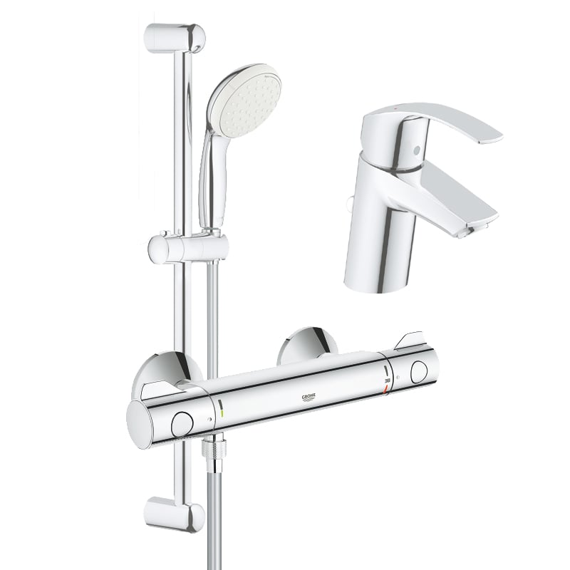 Set complet baterii baie dus cu termostat Grohe Grohtherm 800 (33265002, 34558000, 27853001) baterii-lux.ro/