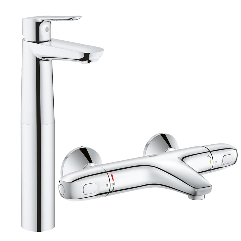 Pachet: Baterie Grohe cada/dus termostat Grohtherm 1000-34155003 + Baterie lavoar blat Grohe BauEdge XL size-23761000 baterii-lux.ro/