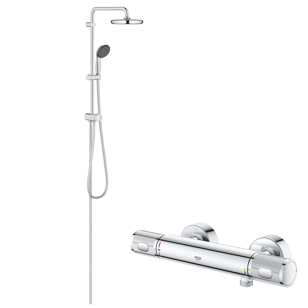 Coloana dus Grohe palarie 210 mm, crom, baterie cabina dus termostat Grohe Performance (26382001,34776000) baterii-lux.ro/