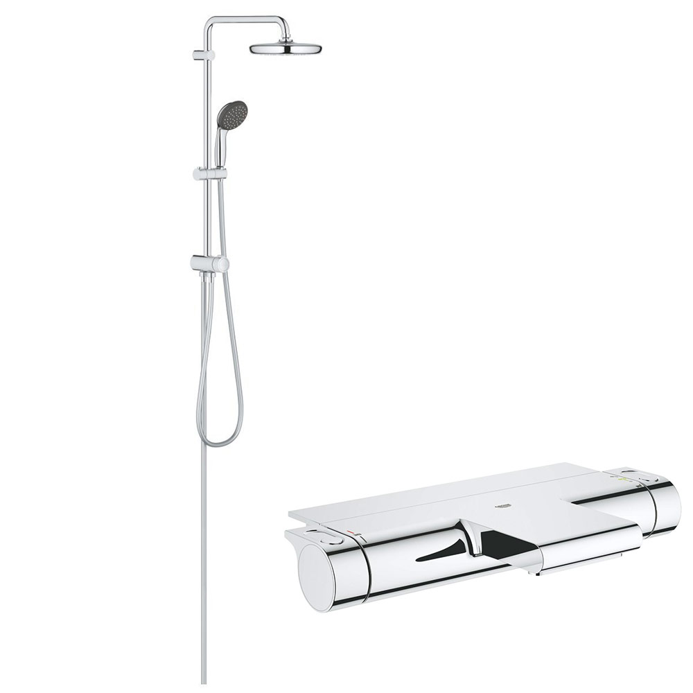 Coloana dus Grohe palarie 210 mm, crom, baterie cada/dus termostat Grohe 2000 (26382001,34464001) baterii-lux.ro/