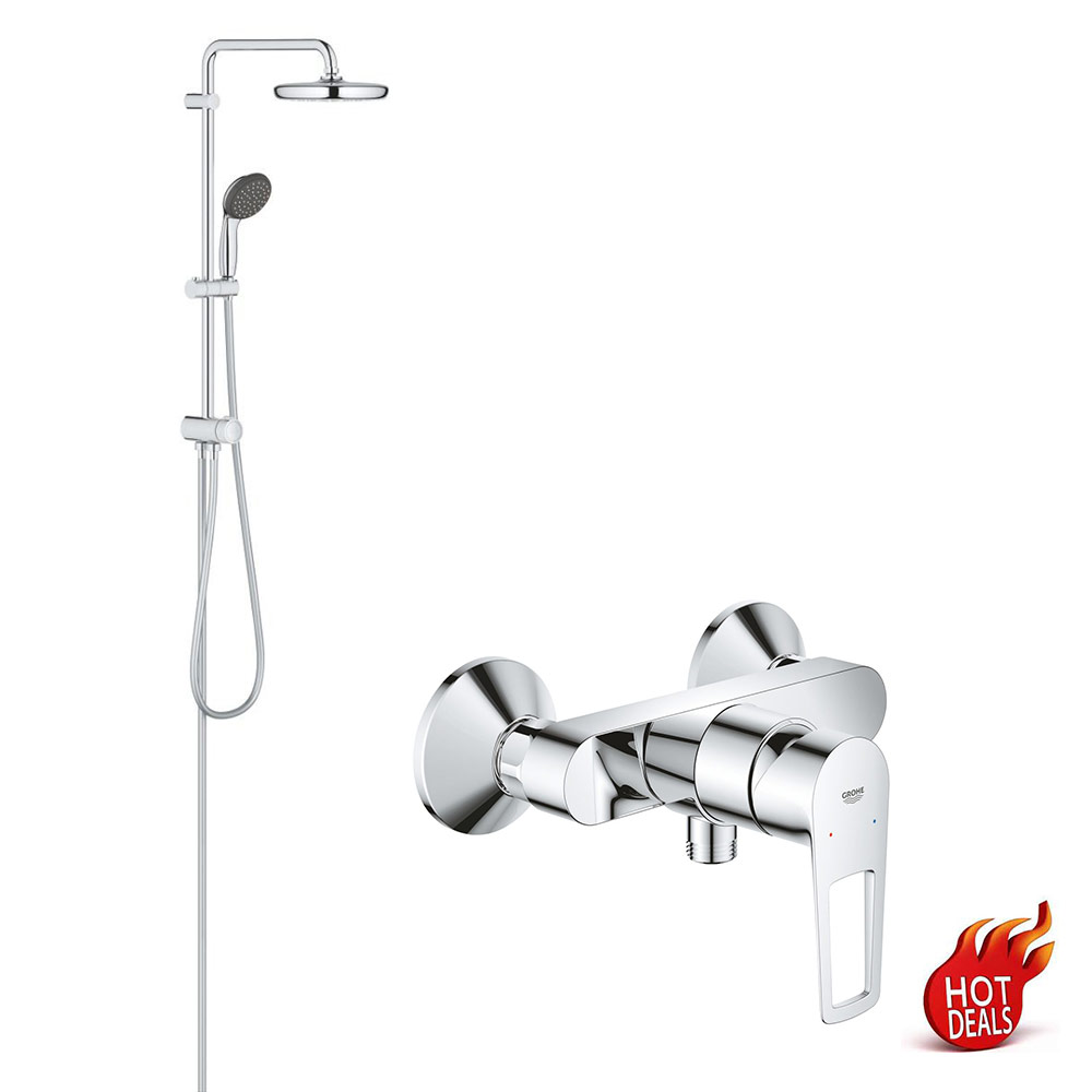 Coloana dus Grohe palarie 210 mm, crom, baterie cabina dus Grohe (26382001,23354001) baterii-lux.ro
