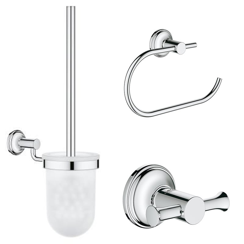 Set accesorii baie Grohe Authentic City 3 in 1, perie WC cu suport, suport hartie igienica, cuier prosop, fixare ascunsa, crom-(40656001,40658001,40657001) baterii-lux.ro/
