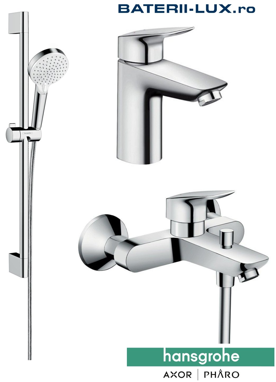Set complet baterii baie cada Hansgrohe Logis100(71100000,71400000,26532400) baterii-lux.ro